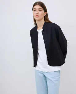 YERSE Chaqueta corta cuello mao azul oscuro Online