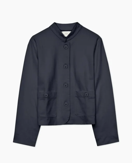 YERSE Chaqueta corta cuello mao azul oscuro Online