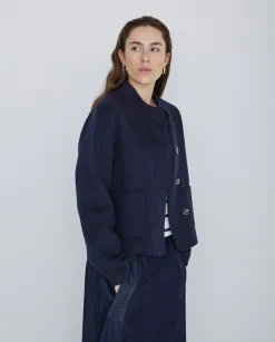 YERSE Chaqueta handmade tejido doble faz azul oscuro Fashion