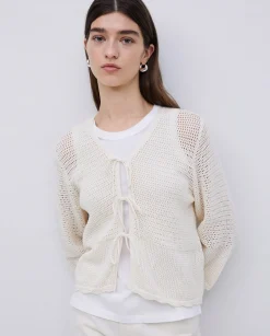 YERSE Cárdigan calado lazos blanco roto Clearance