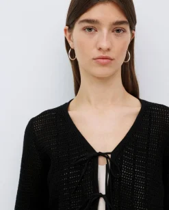 YERSE Cárdigan calado lazos negro Outlet
