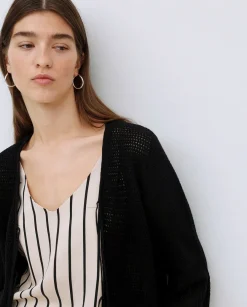 YERSE Cárdigan calado lazos negro Outlet