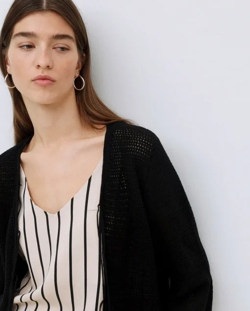 YERSE Cárdigan calado lazos negro Outlet