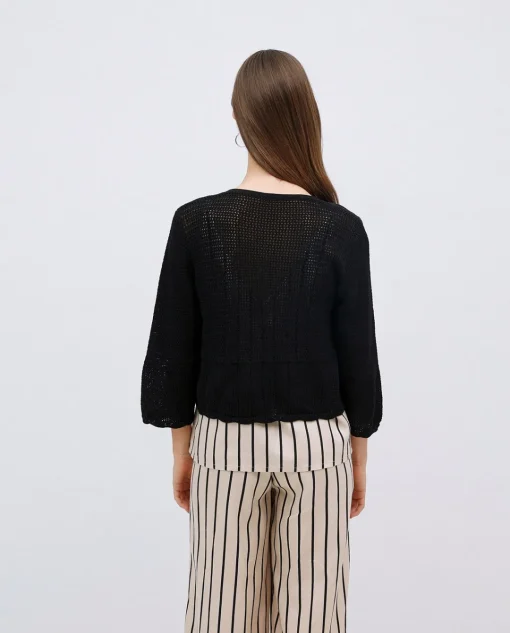 YERSE Cárdigan calado lazos negro Outlet