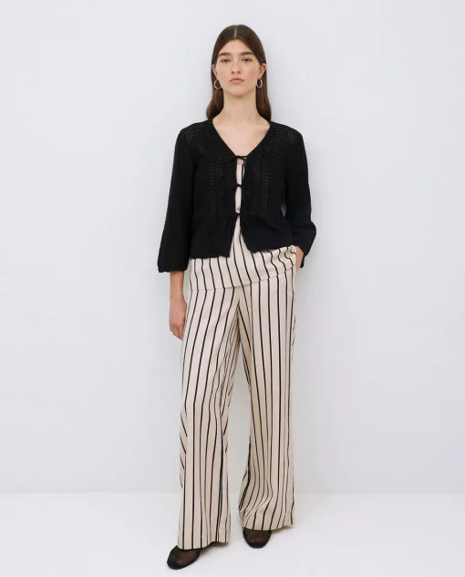 YERSE Cárdigan calado lazos negro Outlet