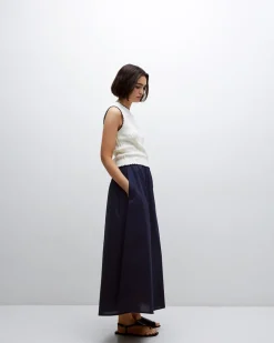 YERSE Falda cintura elástica popelín azul oscuro Discount
