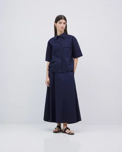YERSE Falda cintura elástica popelín azul oscuro Discount