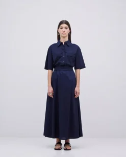 YERSE Falda cintura elástica popelín azul oscuro Discount