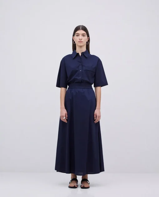 YERSE Falda cintura elástica popelín azul oscuro Discount