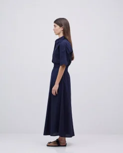 YERSE Falda cintura elástica popelín azul oscuro Discount