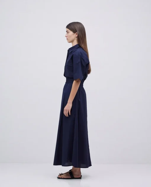 YERSE Falda cintura elástica popelín azul oscuro Discount