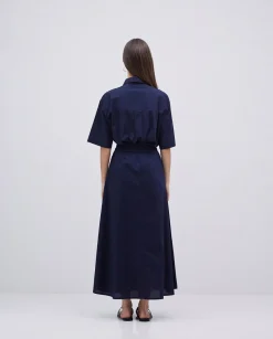 YERSE Falda cintura elástica popelín azul oscuro Discount
