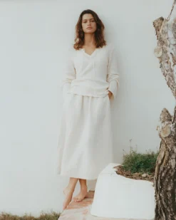 YERSE Falda midi 100% lino crudo Online