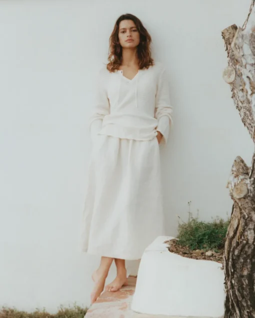 YERSE Falda midi 100% lino crudo Online