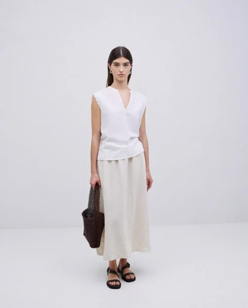 YERSE Falda midi 100% lino crudo Online