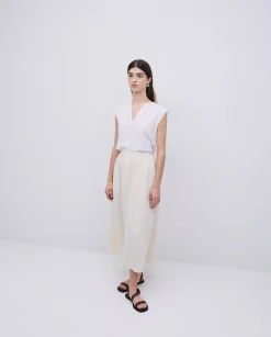 YERSE Falda midi 100% lino crudo Online