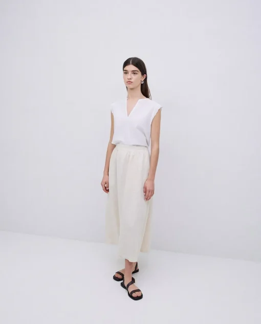 YERSE Falda midi 100% lino crudo Online
