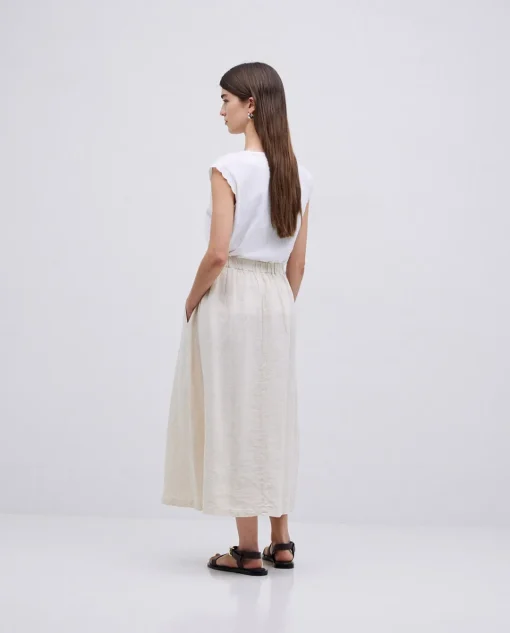 YERSE Falda midi 100% lino crudo Online