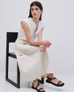 YERSE Falda midi 100% lino crudo Online