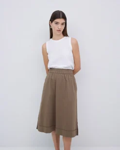 YERSE Falda midi de punto algodón caqui Fashion