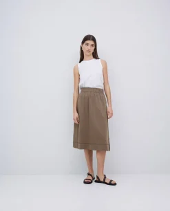 YERSE Falda midi de punto algodón caqui Fashion