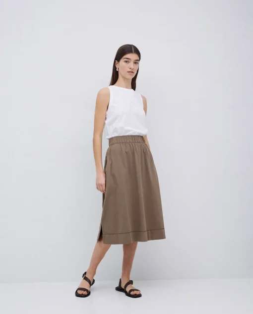 YERSE Falda midi de punto algodón caqui Fashion