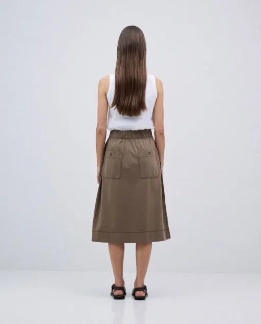 YERSE Falda midi de punto algodón caqui Fashion