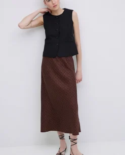 YERSE Falda midi estampado geométrico chocolate Fashion
