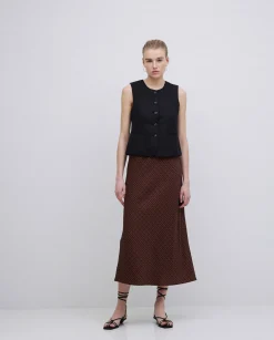 YERSE Falda midi estampado geométrico chocolate Fashion
