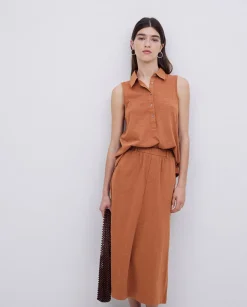 YERSE Falda midi flamé de algodón terracota Discount