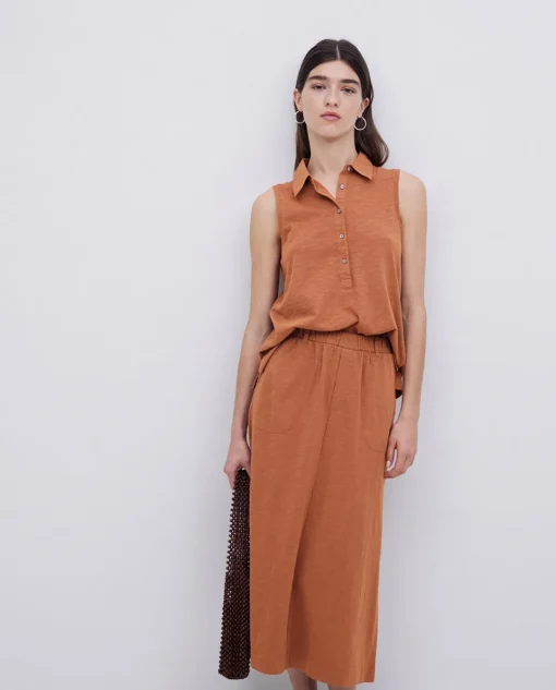 YERSE Falda midi flamé de algodón terracota Discount