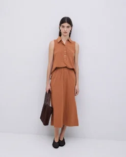 YERSE Falda midi flamé de algodón terracota Discount