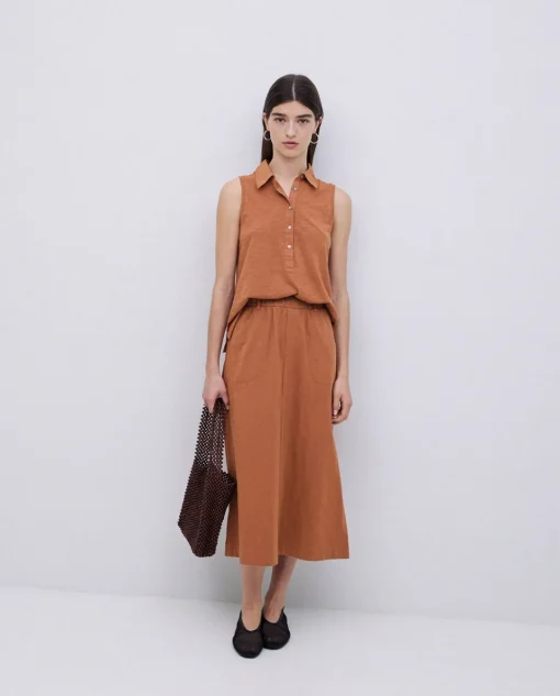 YERSE Falda midi flamé de algodón terracota Discount