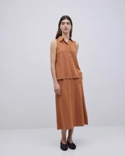 YERSE Falda midi flamé de algodón terracota Discount