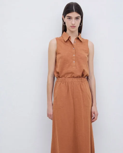 YERSE Falda midi flamé de algodón terracota Discount
