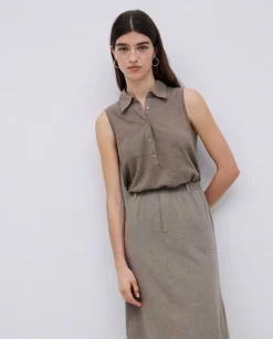 YERSE Falda midi flamé de algodón caqui New