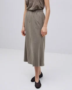 YERSE Falda midi flamé de algodón caqui New