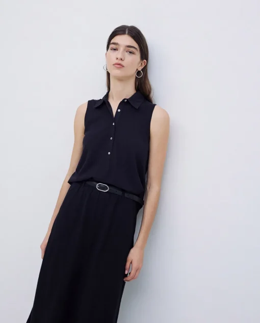 YERSE Falda midi flamé de algodón negro Online