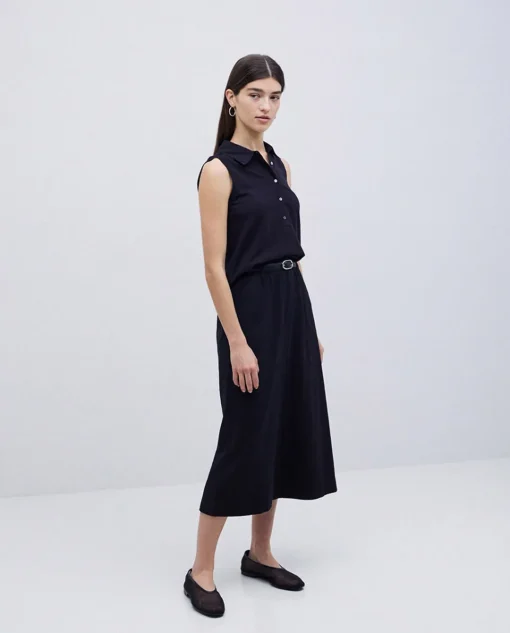 YERSE Falda midi flamé de algodón negro Online