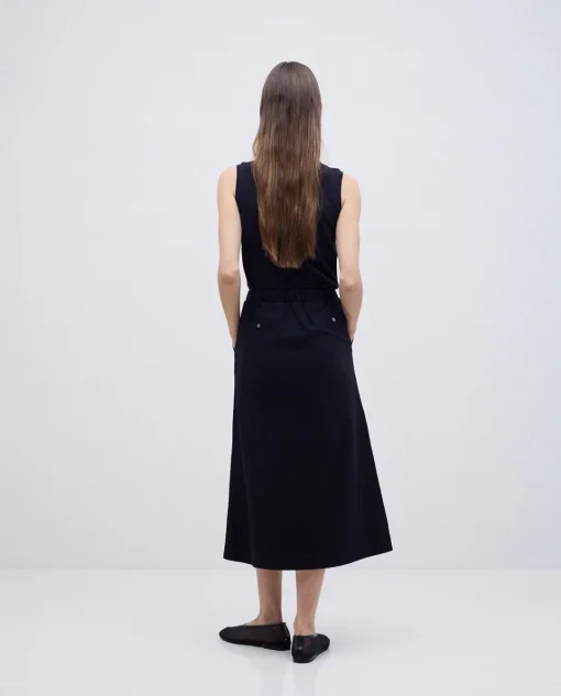 YERSE Falda midi flamé de algodón negro Online