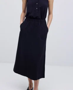 YERSE Falda midi flamé de algodón negro Online