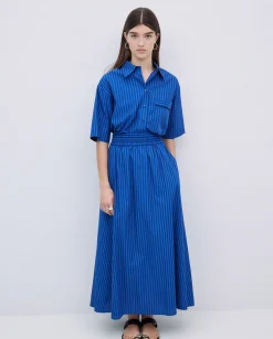 YERSE Falda midi rayas azul oscuro Fashion