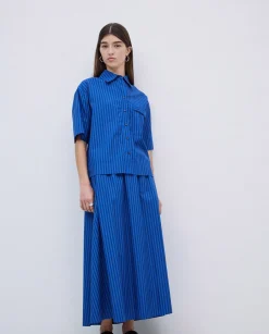YERSE Falda midi rayas azul oscuro Fashion