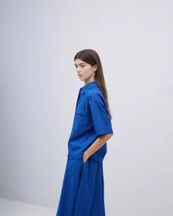 YERSE Falda midi rayas azul oscuro Fashion