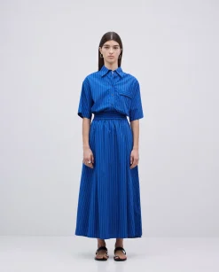 YERSE Falda midi rayas azul oscuro Fashion