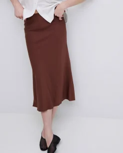 YERSE Falda midi tencel chocolate Outlet