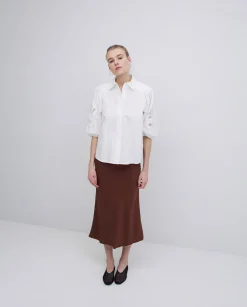 YERSE Falda midi tencel chocolate Outlet