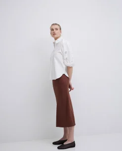 YERSE Falda midi tencel chocolate Outlet