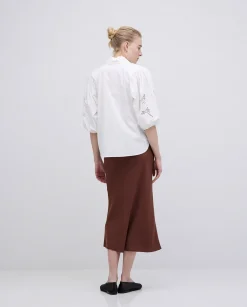 YERSE Falda midi tencel chocolate Outlet