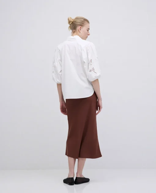 YERSE Falda midi tencel chocolate Outlet